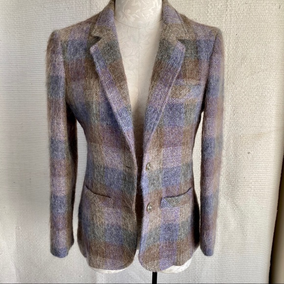 Vintage 70s M Fall Mohair Plaid Blazer Jacket - Picture 6 of 8